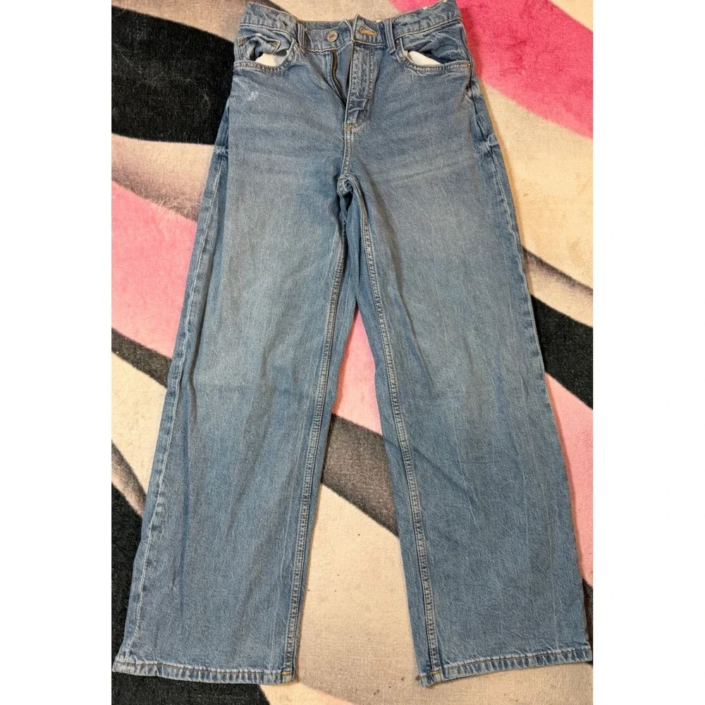 HM Girls Wide Leg High Waist Jeans Light Wash Blue Denim Size 12 US